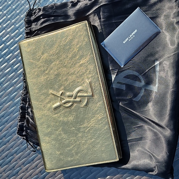 Yves Saint Laurent Handbags - YSL Belle de Jour Logo Clutch Metallic Gold EUC